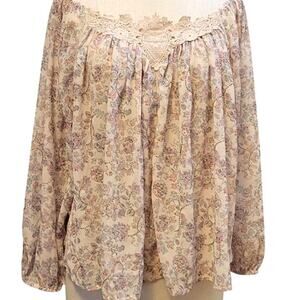 New Anthropologie x Louizon Off the Shoulder Floral Blouse Lace Trim Sz 1 Small
